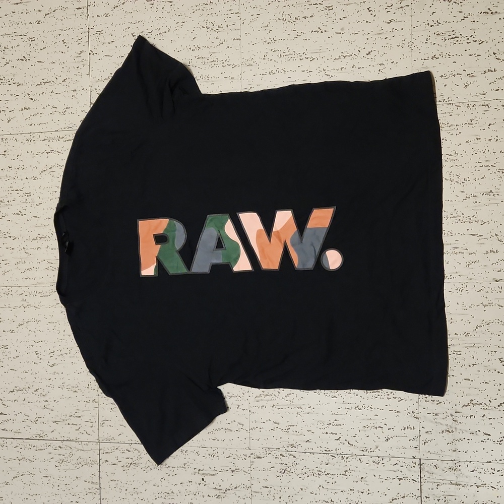 G-Star Raw Black Camo Spellout Logo Crewneck T-Shirt